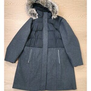 Lands' End Wool Blend Faux Fur Hooded Parka Coat Women's 1X Black Winter Jacket